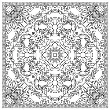 Unique coloring book square page for adults - floral authentic c 스톡 일러스트