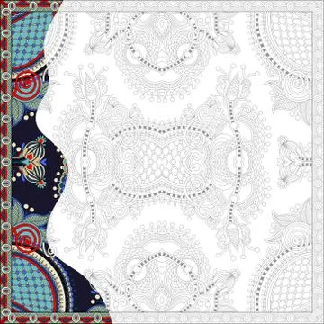 Unique coloring book square page for adults - floral authentic c Stock Illustration