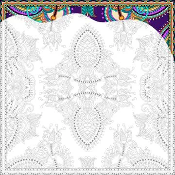 Unique coloring book square page for adults - floral authentic c 스톡 일러스트