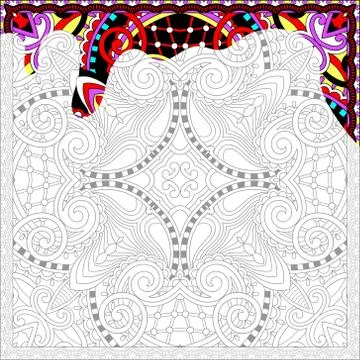 Unique coloring book square page for adults - floral authentic c Illustrazione stock