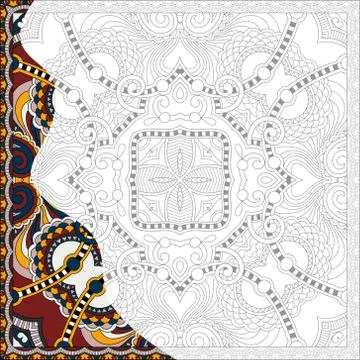 Unique coloring book square page for adults - floral authentic c Stock Illustration