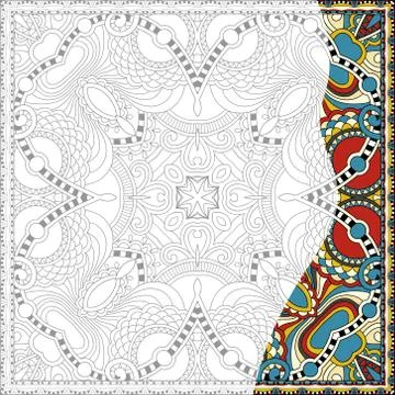 Unique coloring book square page for adults - floral authentic c Stock Illustration