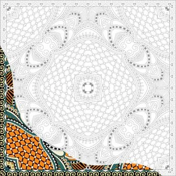 Unique coloring book square page for adults - floral authentic c 스톡 일러스트
