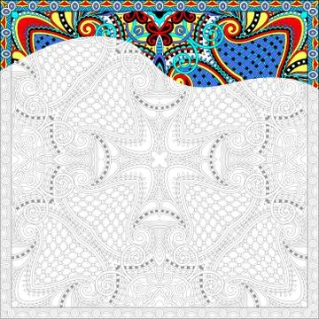 Unique coloring book square page for adults - floral authentic c Stock Illustration