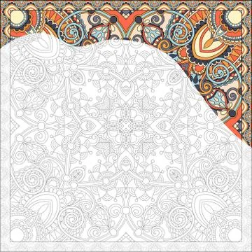 Unique coloring book square page for adults - floral authentic c 스톡 일러스트