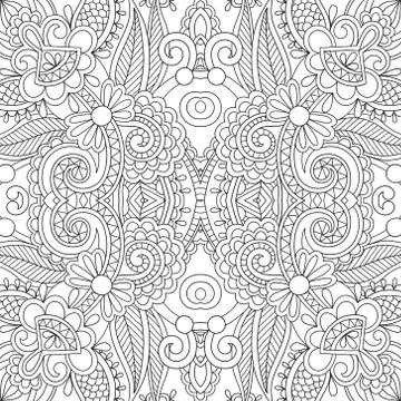 Unique coloring book square page for adults - floral authentic c 스톡 일러스트