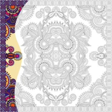 Unique coloring book square page for adults - floral authentic c Stock Illustration