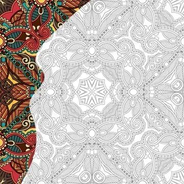 Unique coloring book square page for adults - floral authentic c Stock Illustration