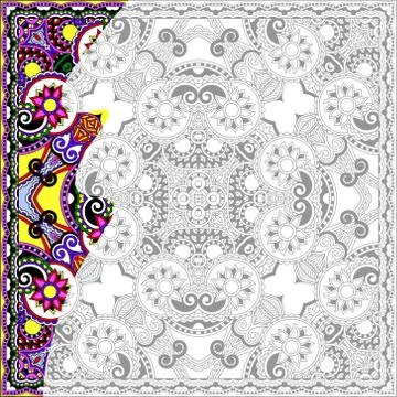 Unique coloring book square page for adults - floral authentic c Stock Illustration