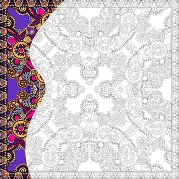 Unique coloring book square page for adults - floral authentic c Stock Illustration