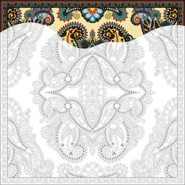 Unique coloring book square page for adults - floral authentic c Stock Illustration