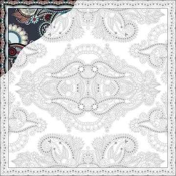 Unique coloring book square page for adults - floral authentic c Stock Illustration