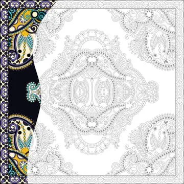 Unique coloring book square page for adults - floral authentic c Stock Illustration