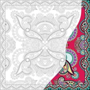 Unique coloring book square page for adults - floral authentic c Stock Illustration