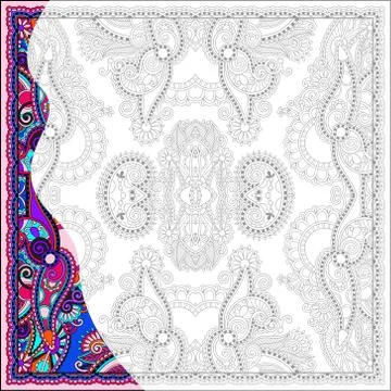 Unique coloring book square page for adults - floral authentic c 스톡 일러스트