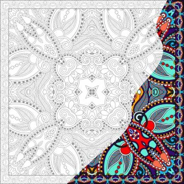 Unique coloring book square page for adults - floral authentic c Stock Illustration