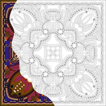 Unique coloring book square page for adults - floral authentic c Stock Illustration
