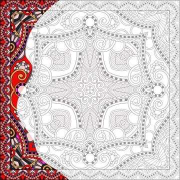 Unique coloring book square page for adults - floral authentic c Stock Illustration