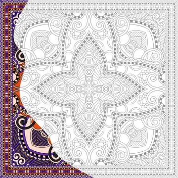 Unique coloring book square page for adults - floral authentic c Illustrazione stock