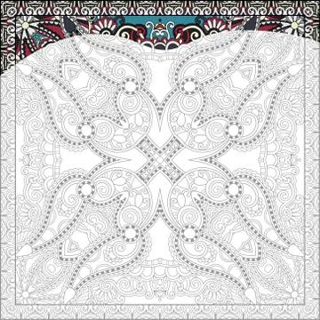 Unique coloring book square page for adults - floral authentic c 스톡 일러스트