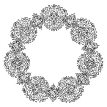 Unique coloring book square page for adults - floral authentic circle frame 스톡 일러스트
