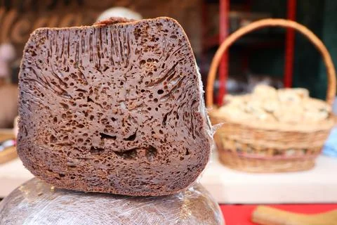 A Unique CrossSection of Artisan Bread Featuring Intricate, Beautiful, and 스톡 사진