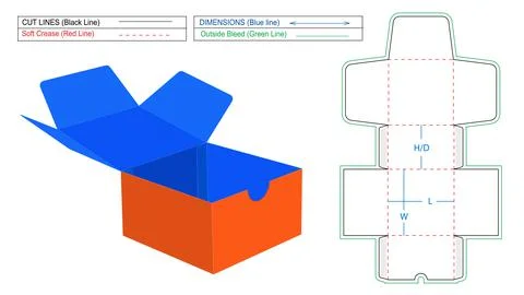 Unique custom new modern box dieline template and 3D render 스톡 일러스트
