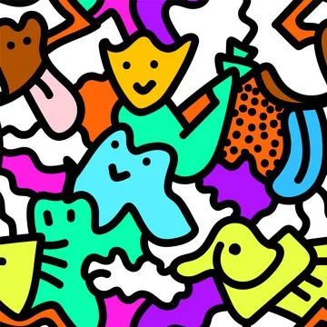 Unique cute abstract seamless pattern with creatures Stock Illustration