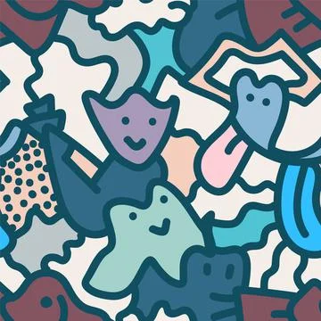 Unique cute abstract seamless pattern with creatures Stock Illustration