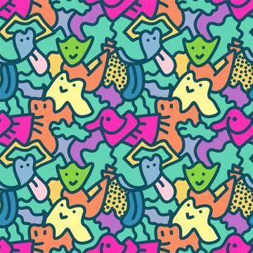Unique cute abstract seamless pattern with creatures Stock Illustration