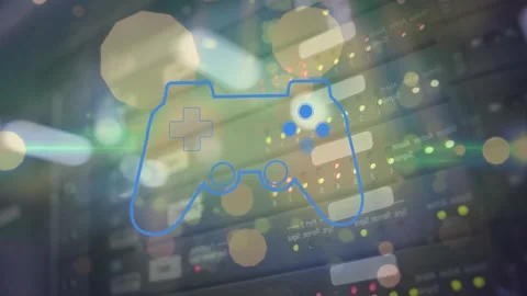 Unique design video of game controller and server room with bokeh pattern Stock Footage 327448300