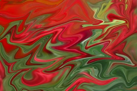 Unique digital fluid art technique background in red and green colors Stock Photos