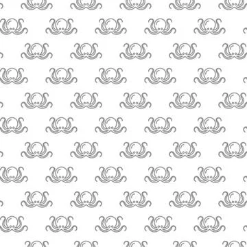 Unique digital octopus seamless pattern with various icons and symbols on white Stock Illustration