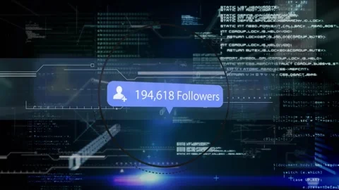 Unique digital video of coding scripts with interface and increasing social Stock Footage 329361876