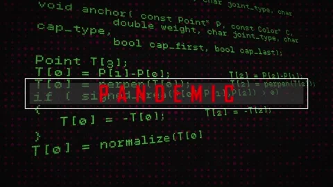 Unique digital video of pandemic text with computer coding in background Stock Footage 326878706