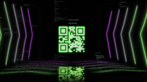 Unique digital video of qr code with computer coding and abstract pattern in Stock Footage 203875493