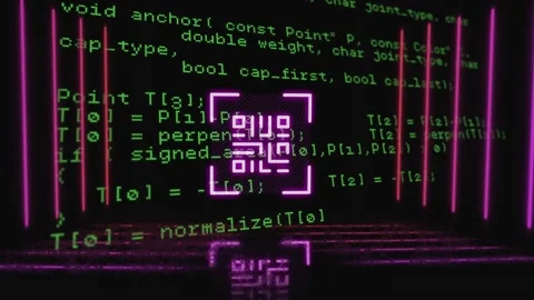 Unique digital video of qr code with computer coding in background Stock Footage 329126635
