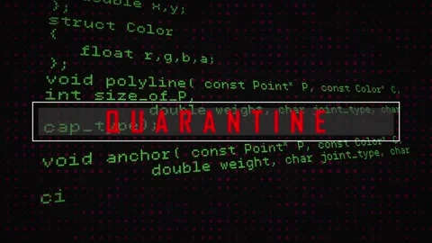 Unique digital video of quarantine text with computer coding in background Stock Footage 203875515