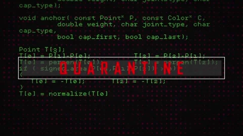 Unique digital video of quarantine text with computer coding in background Stock Footage 327714190