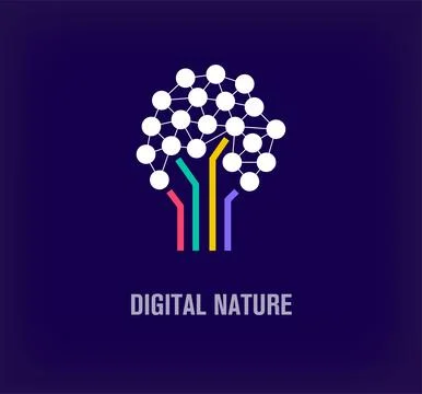 Unique digitized tree logo. Modern color transitions. Stock Illustration