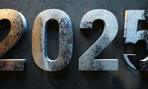 Unique display of the year 2025 in metallic numbers showcased against a dar.. Stock Footage 296483878
