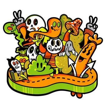 A unique doodle style illustration at the intersection of creepy and cute. .. Stock Illustration