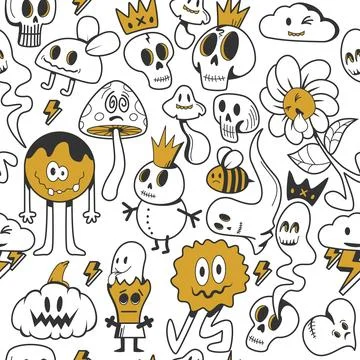 A unique doodle style illustration at the intersection of creepy and cute. Th Stock Illustration