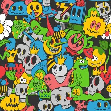 A unique doodle style illustration at the intersection of creepy and cute. .. Stock Illustration