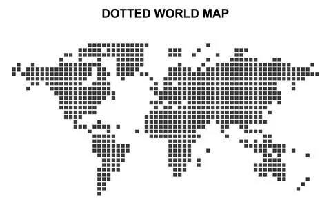 Unique dotted world map showcasing continents and oceans, ideal for vector Art Stock Illustration