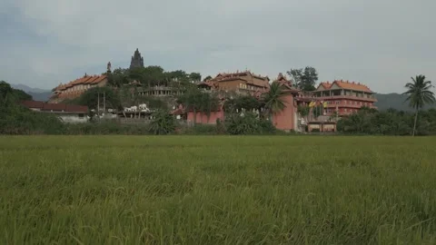 Unique drone view of Chua da Mai pagoda in Vietnam showcasing its beauty Stock Footage 308265150