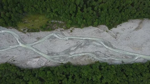 Unique drone view of a river system of Rio Turbio in Patagonia, Chile Stock Footage 136208592