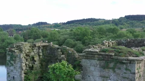 Unique Drone View of Stanley Castle's Stone Architecture Stock Footage 276024729
