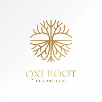 Unique dry tree roots plant circle line art to dead die botanical nature brand 스톡 일러스트