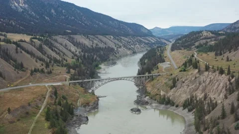 Unique, elevated perspective view of the panorama of Thompson river Stock Footage 197663772